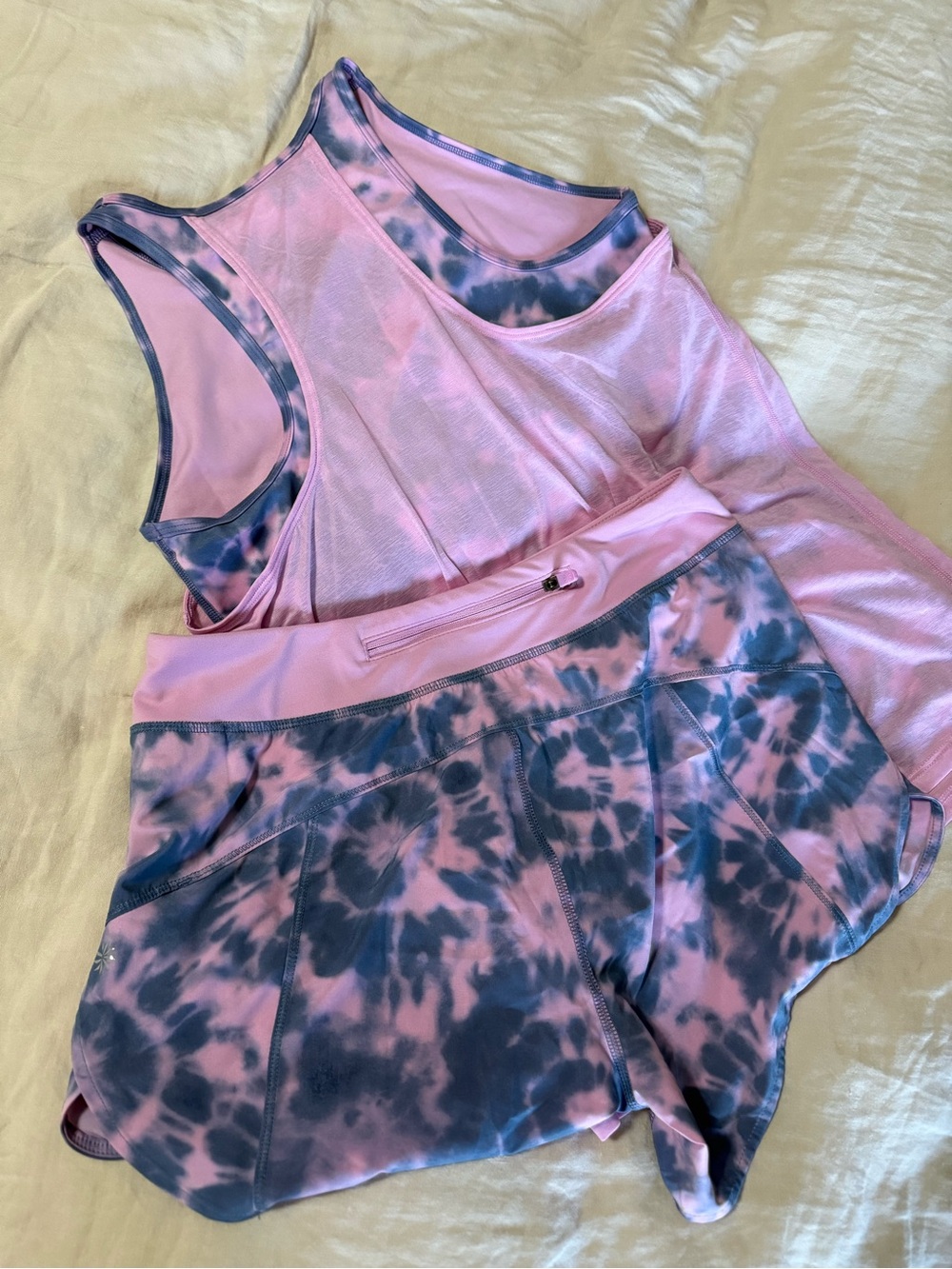 Pink & Blue Tie-Dye Athleta Girl Tank and Shorts  - XXL